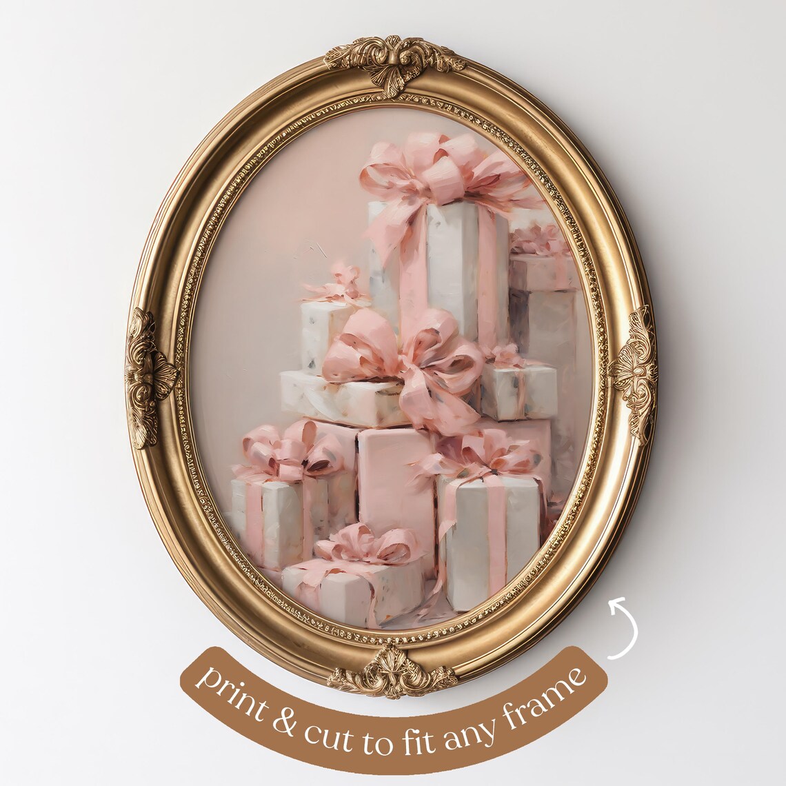 Pink Presents Christmas Art Print, Pastel Holiday Decor - Image 4