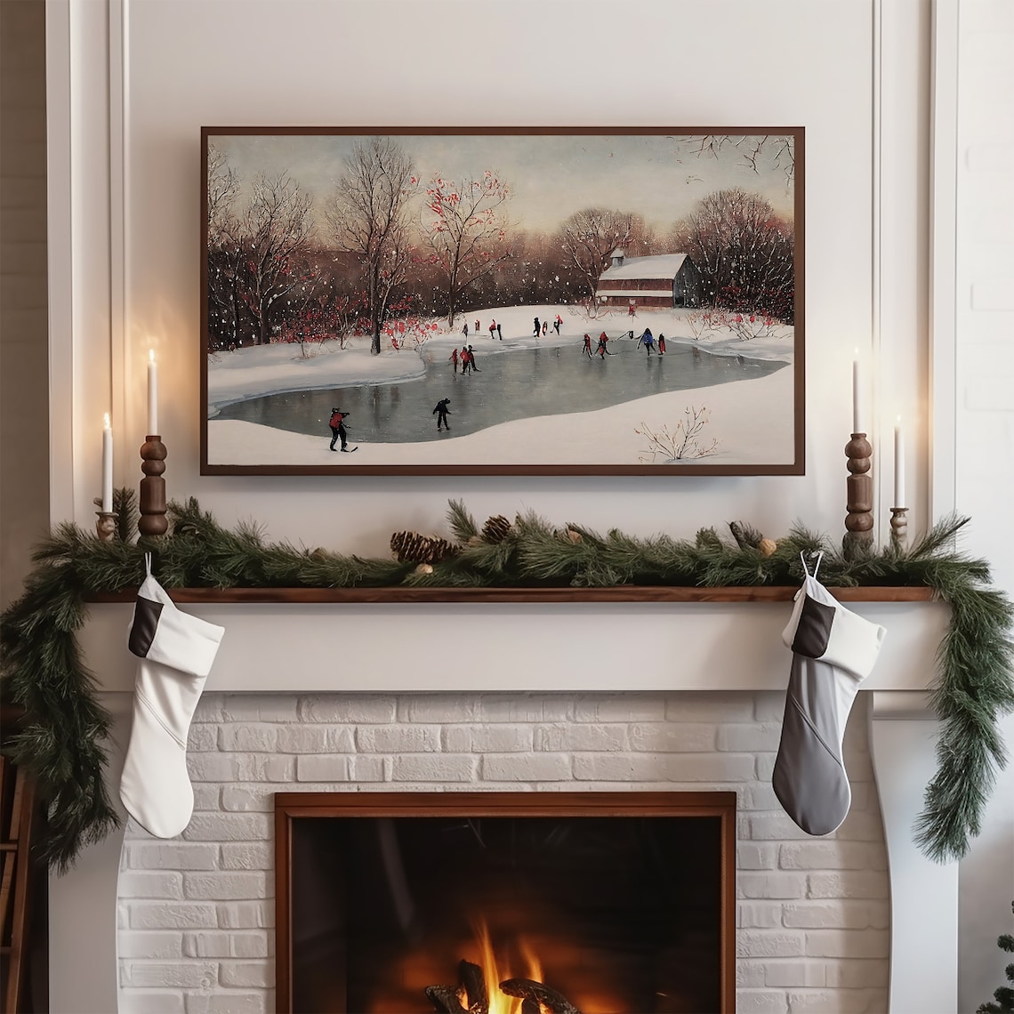 Winter Ice Skating Landscape, Seasonal TV Art