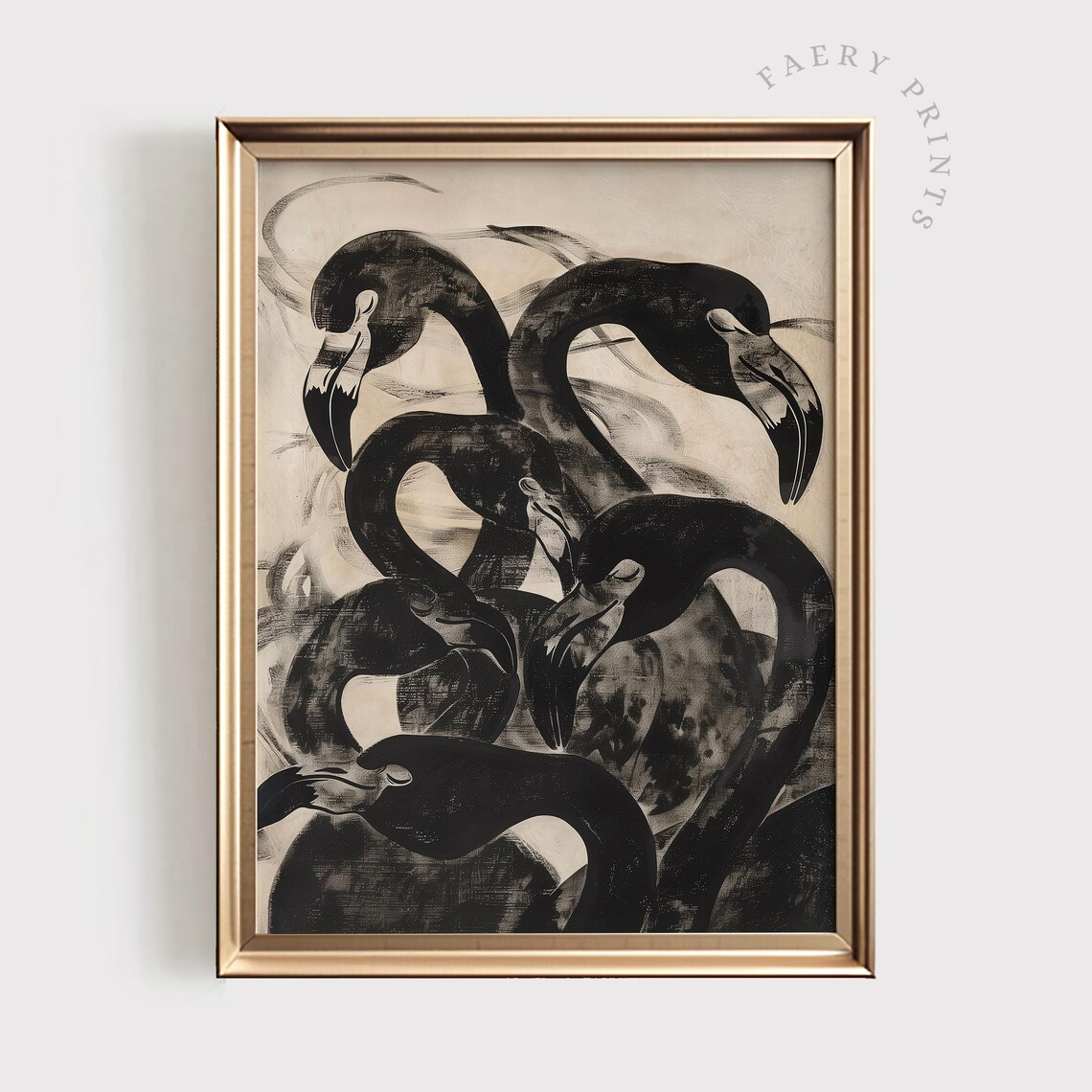 Abstract Flamingo Art Print, Vintage Black Monochrome - Image 5