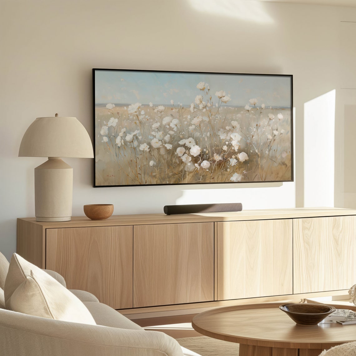 White Wildflower Meadow Soft Golden Field Spring Frame TV Art Poster - Image 2