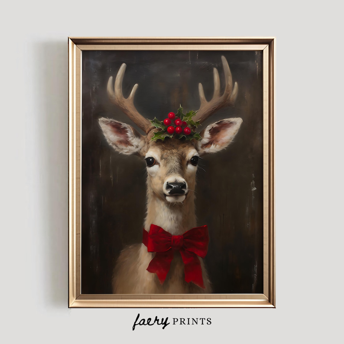 Festive Reindeer Christmas Wall Art, Holiday Print