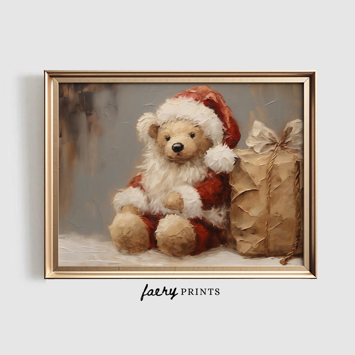 Christmas Teddy Bear Holiday Art Print, Vintage
