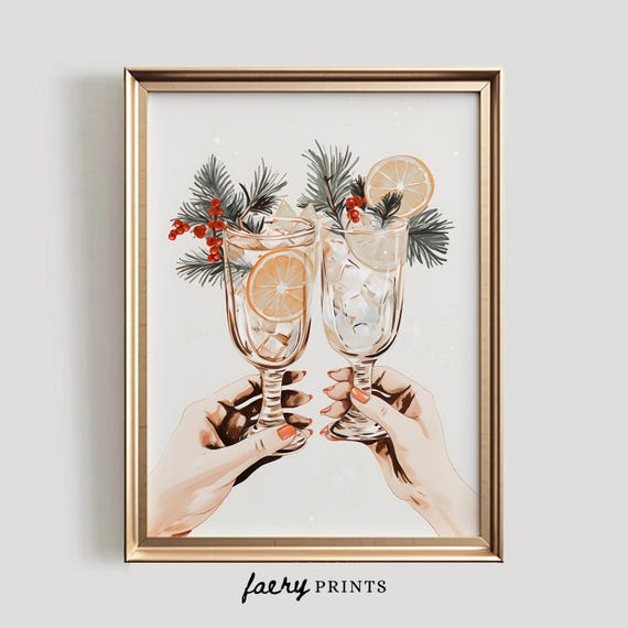 Holiday Cheers Festive Christmas Bar Cart Art Print