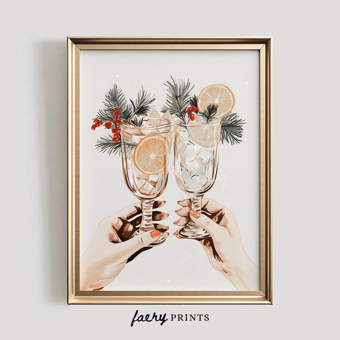 Holiday Cheers Festive Christmas Bar Cart Art Print