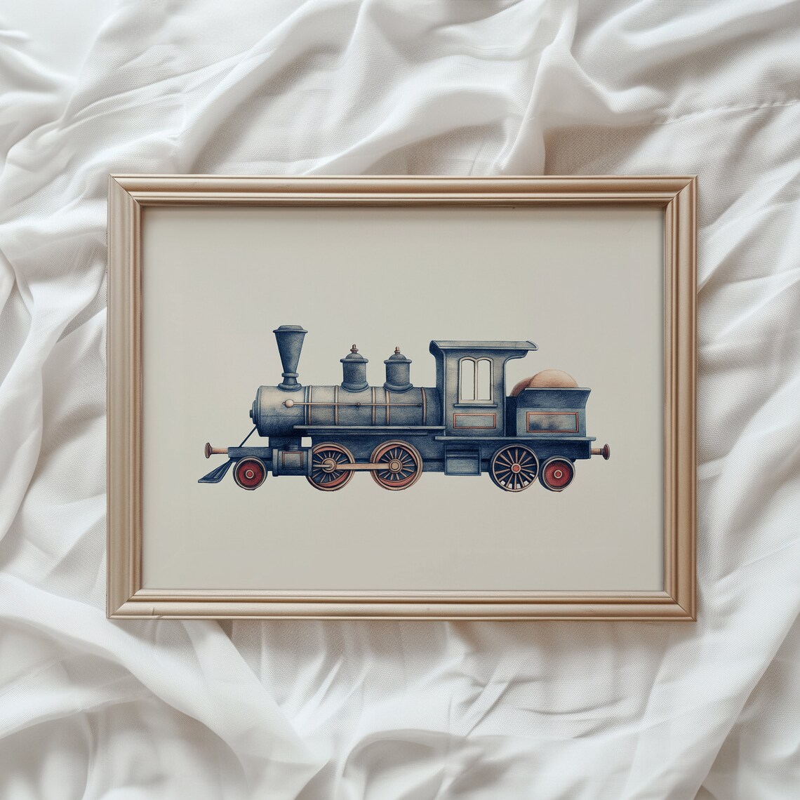 Red Train Vintage Art Print, Nursery Room Decor