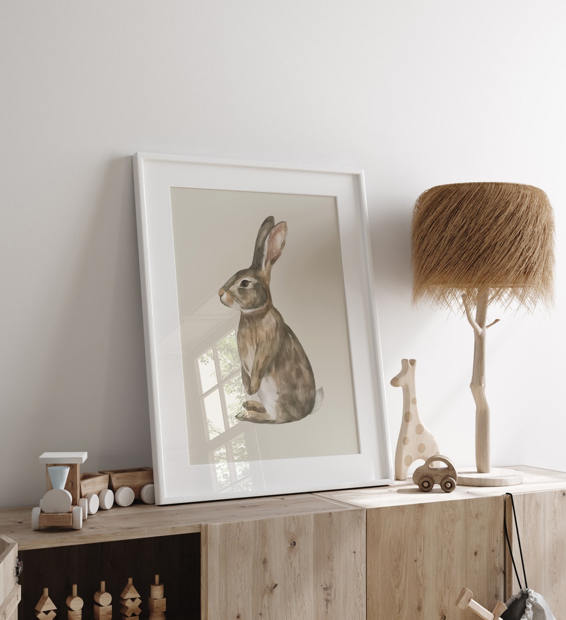 Watercolor Rabbit Neutral Background Cute Nursery Bunny Poster - Image 5