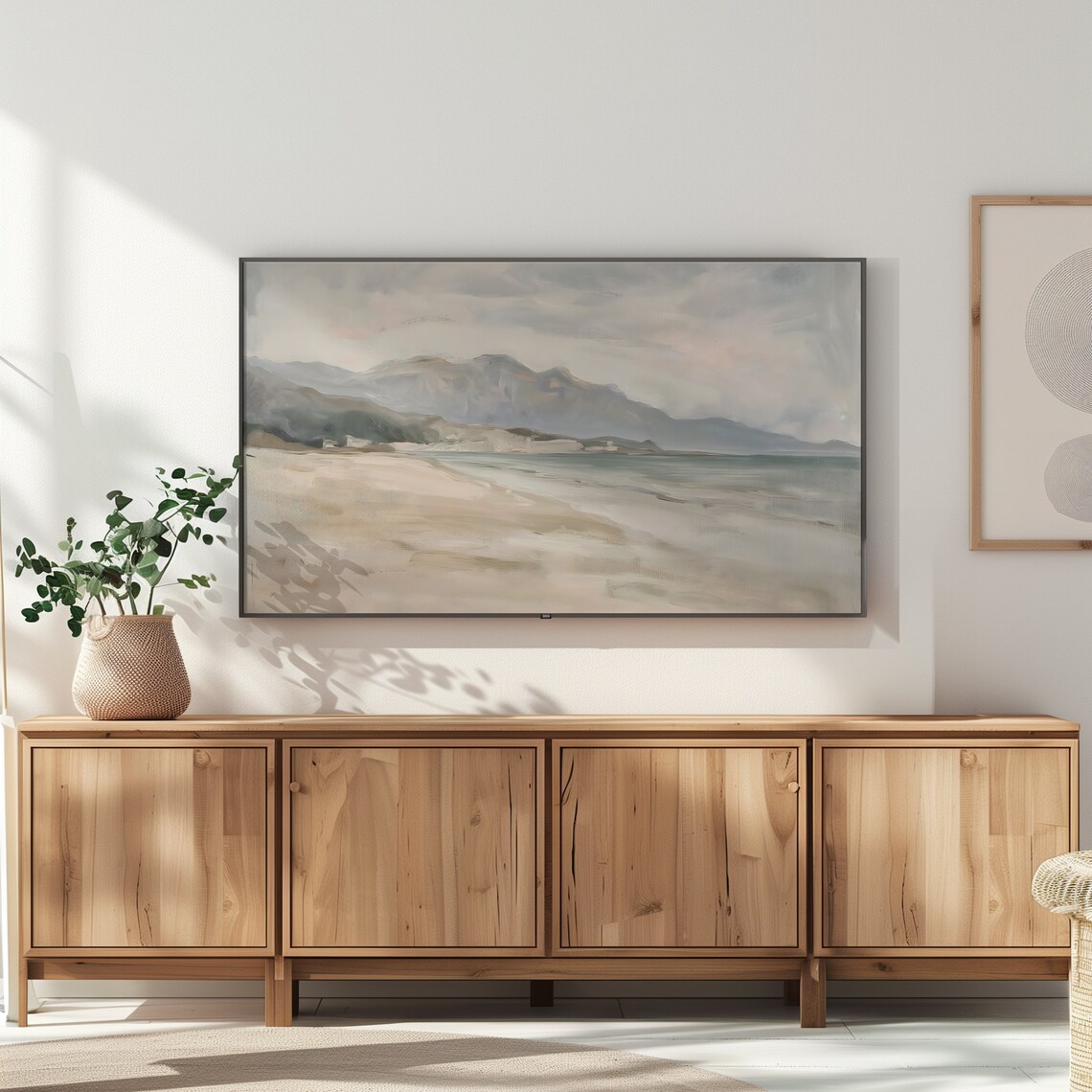 Coastal Frame TV Art, Vintage Neutral Beach Decor