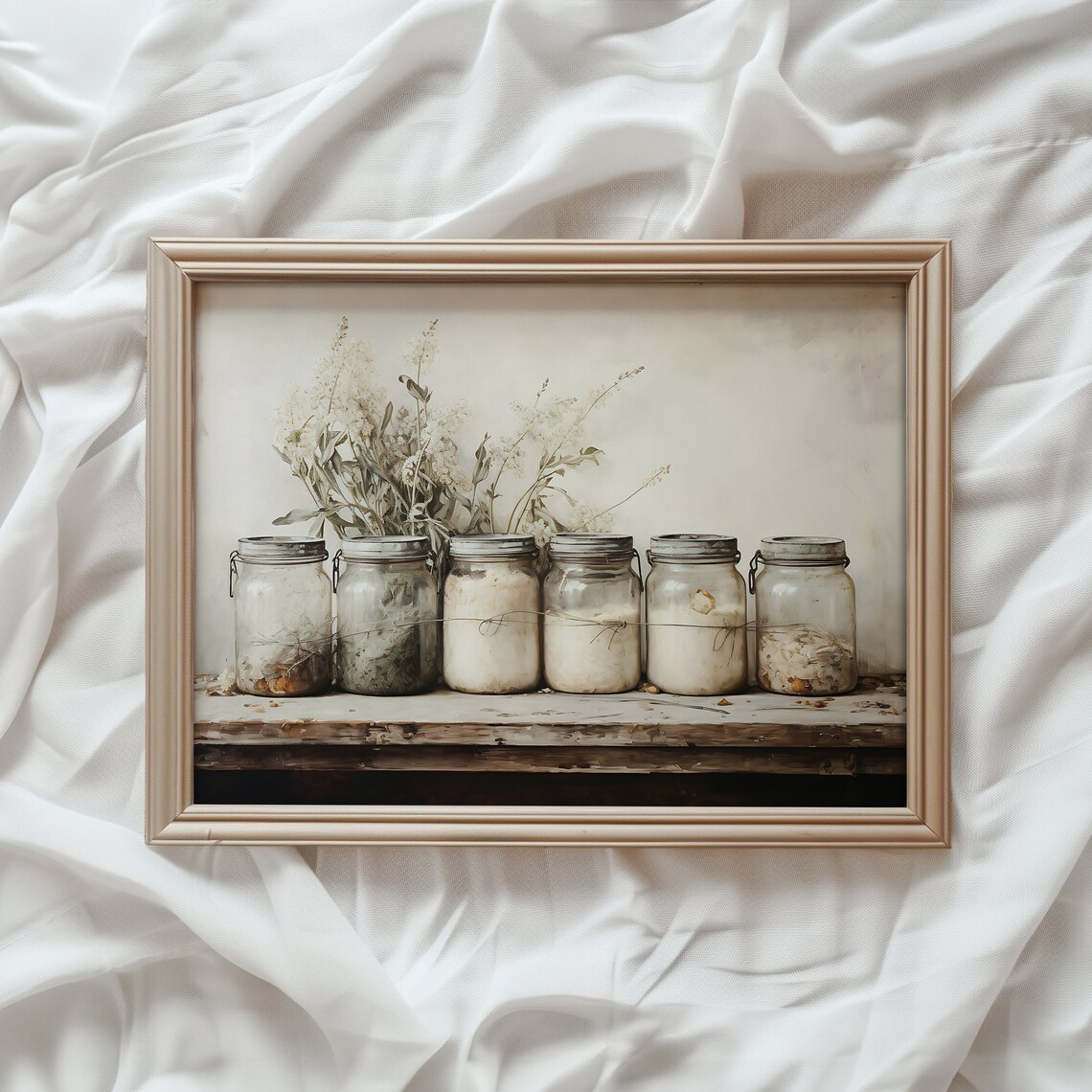 Country Kitchen Farmhouse Mason Jar Spices Art Print