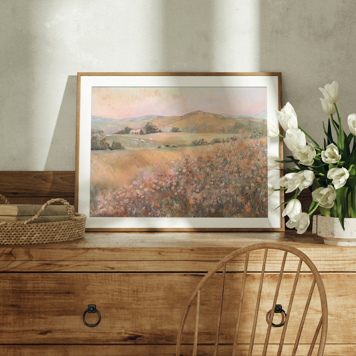 Pastel Wildflower Landscape, Vintage Farmhouse Art Print - Image 3