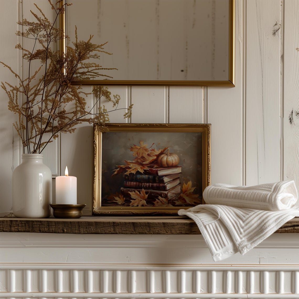 Vintage Books Stack Pumpkin Autumn Leaves Fall Still Life Poster - Image 4