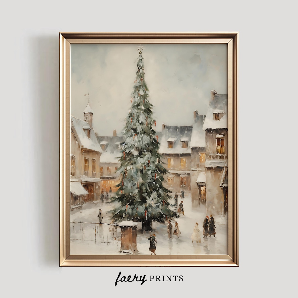 Winter Village Christmas Tree Art Print, Vintage