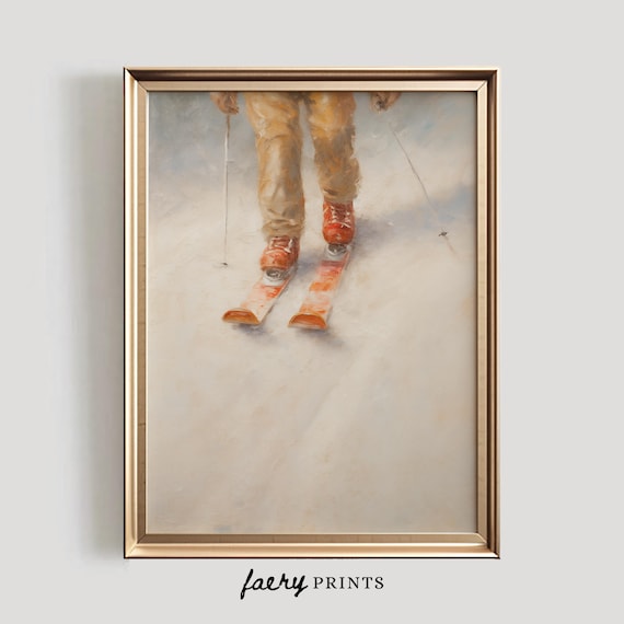 Vintage Skier Gliding Through Fresh Snow Red Boots Winter Poster