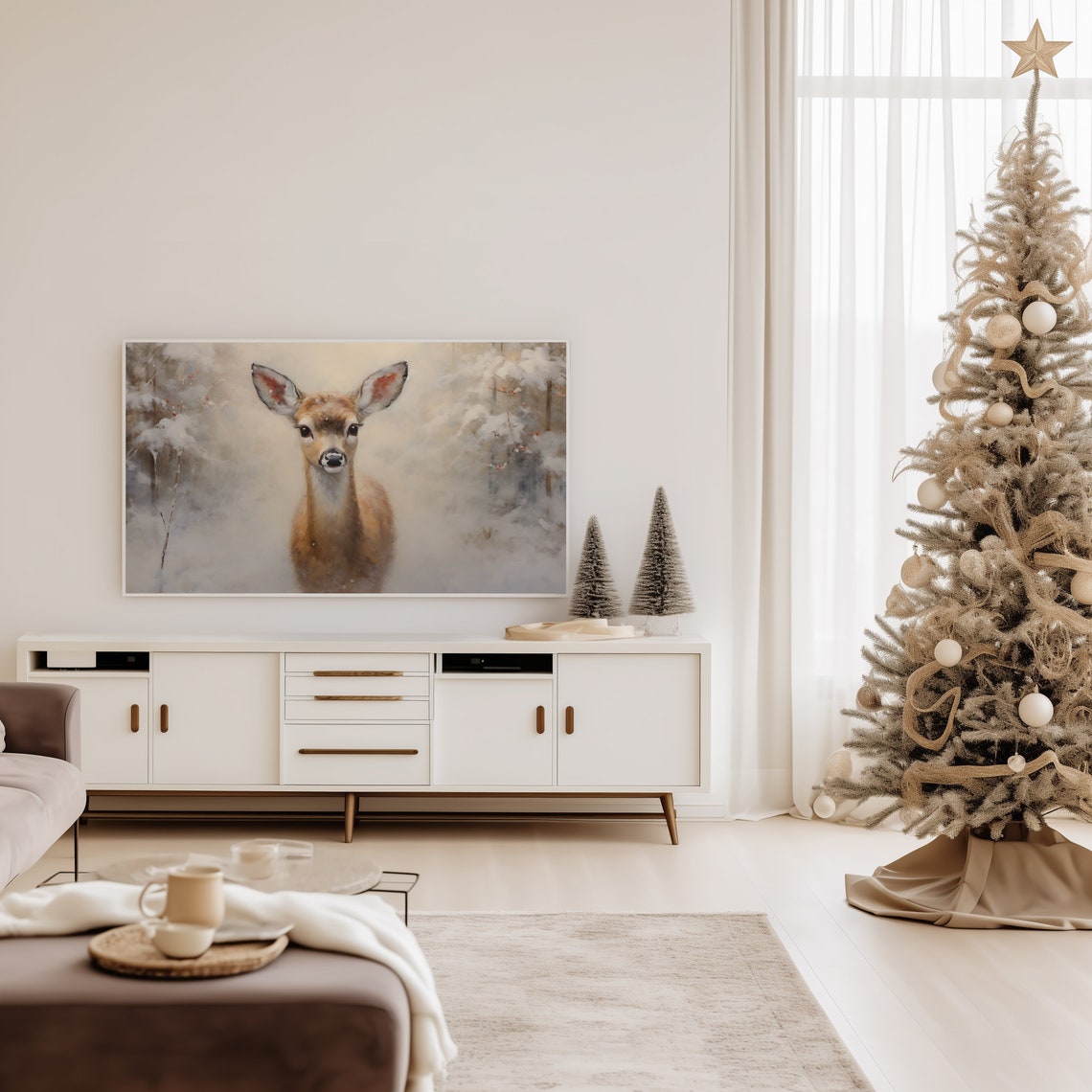 Young Fawn Standing In A Snowy Winter Forest Portrait Poster