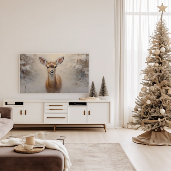 Young Fawn Standing In A Snowy Winter Forest Portrait Poster