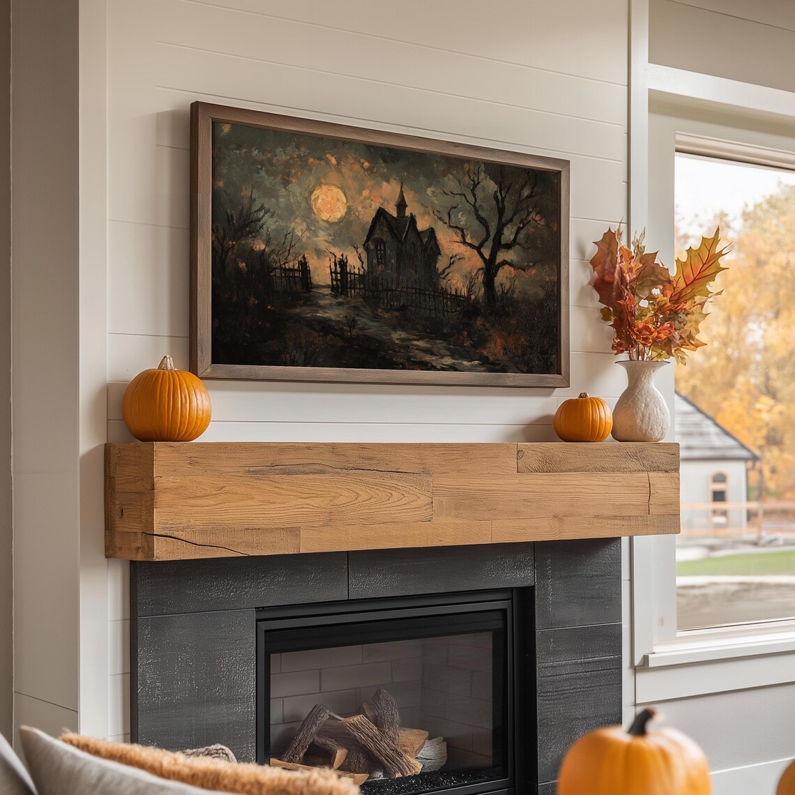 Halloween Haunted House TV Art, Spooky Decor Poster