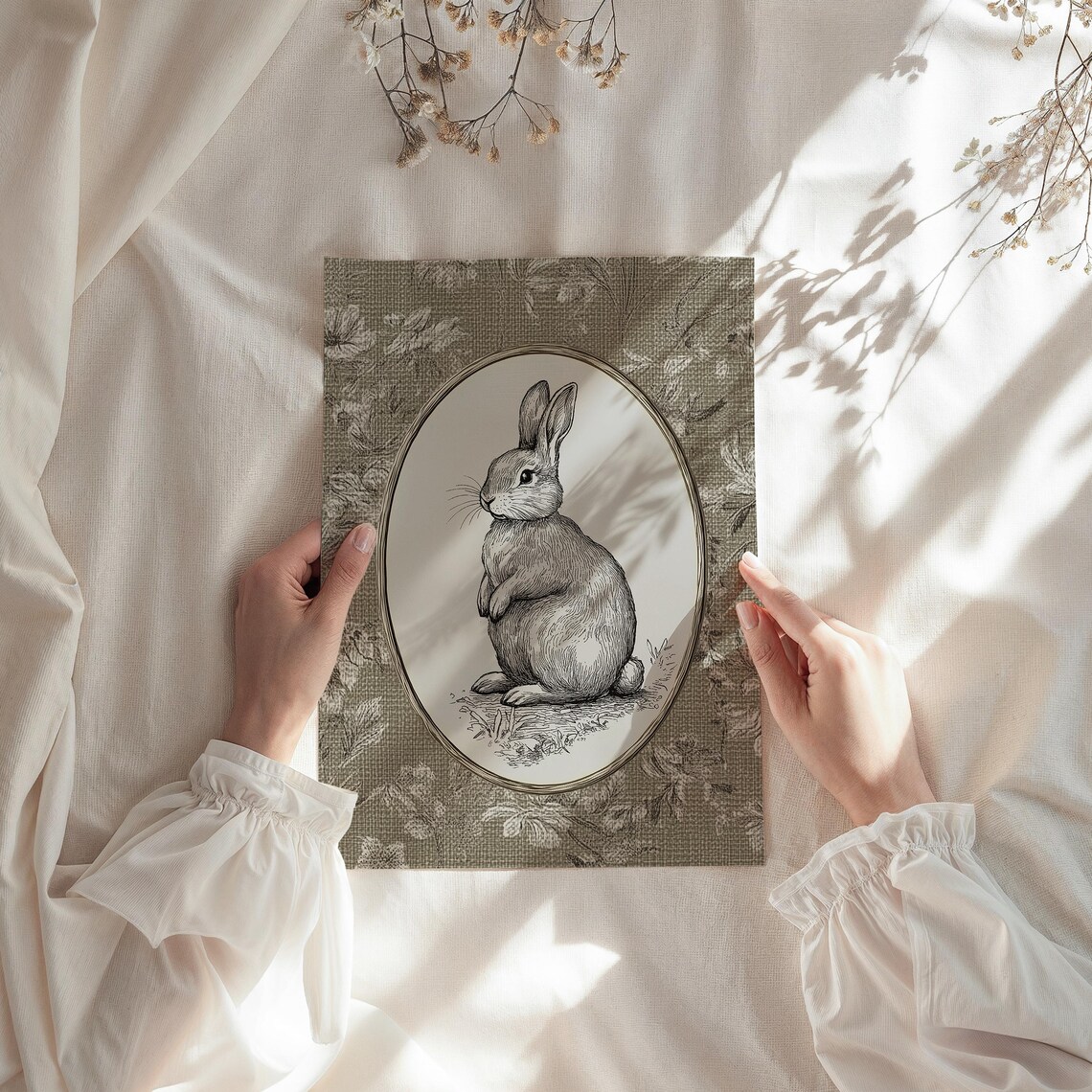 Vintage Rabbit Art, Neutral Nursery Farmhouse Print