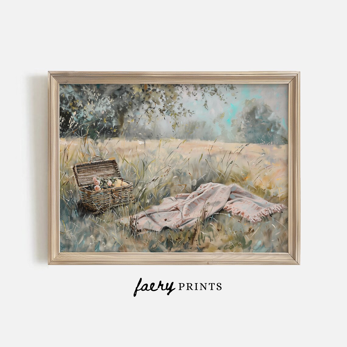 Romantic Spring Picnic In A Meadow, Vintage Art Print