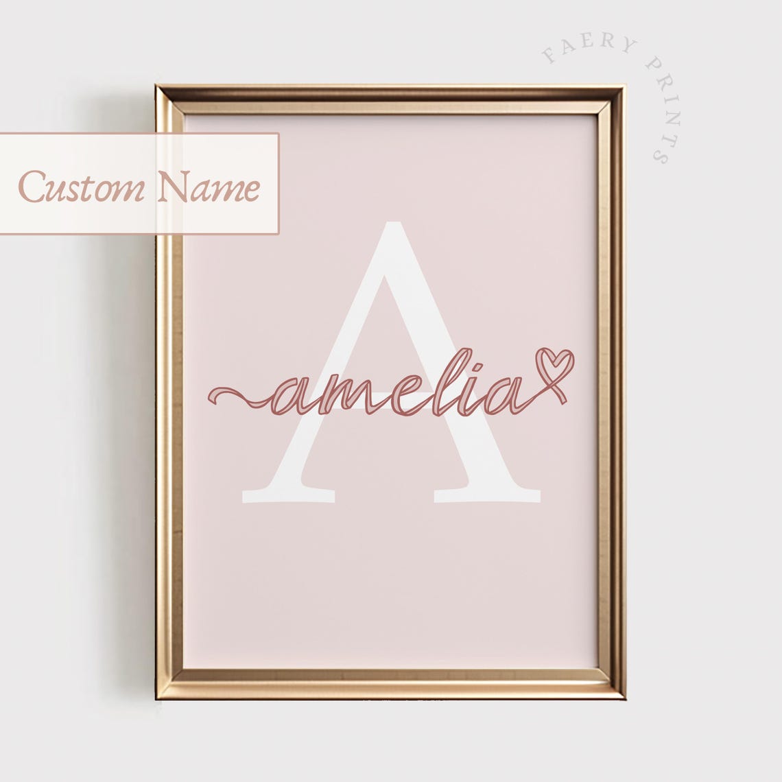 Personalized Pink Girls Name Initial Nursery Print With Script
