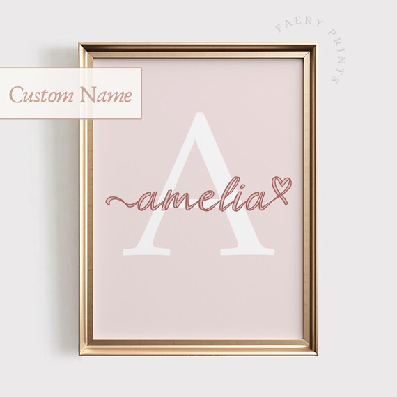 Custom Girls Name Print Personalized Nursery Wall Art Pink Girly Decor Girl 1406