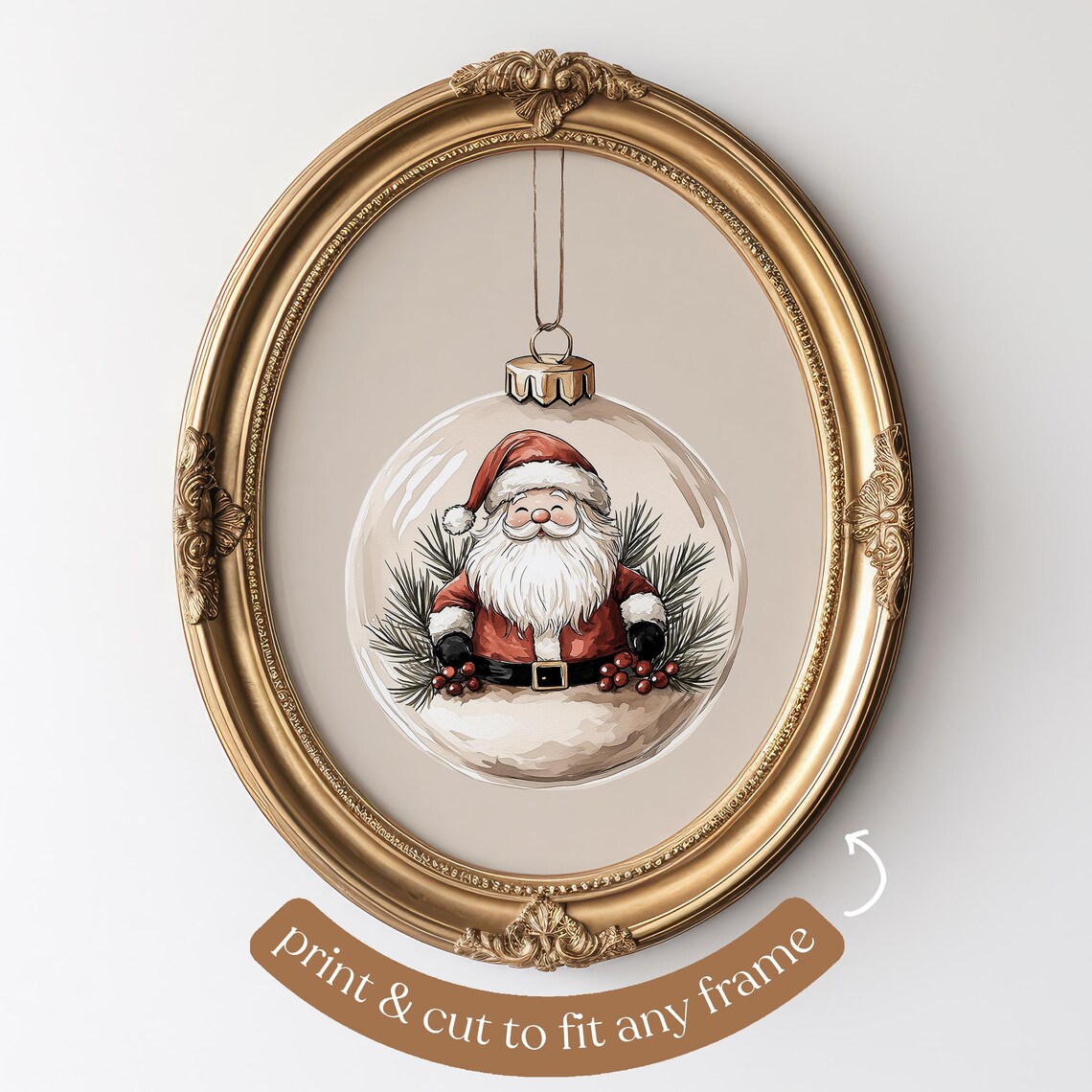 Santa Claus Snowglobe Ornament, Festive Christmas Poster