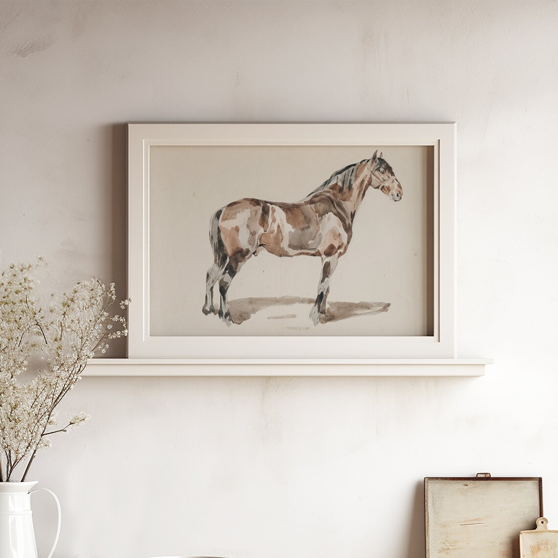 Horse Farmhouse Watercolor Art Print, Countryside Decor