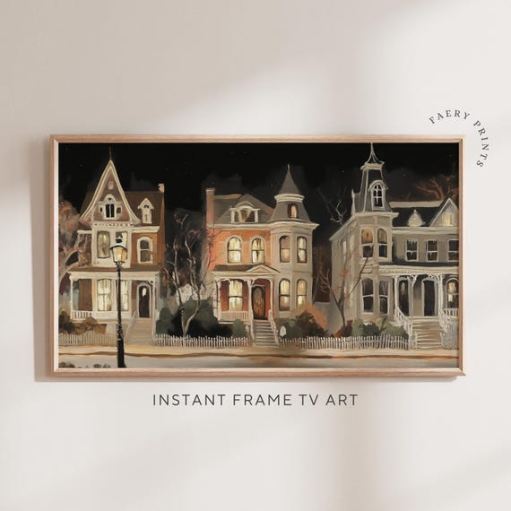 Victorian Halloween Frame Tv Art Spooky Night Street Scene For Samsung Houses October Decor