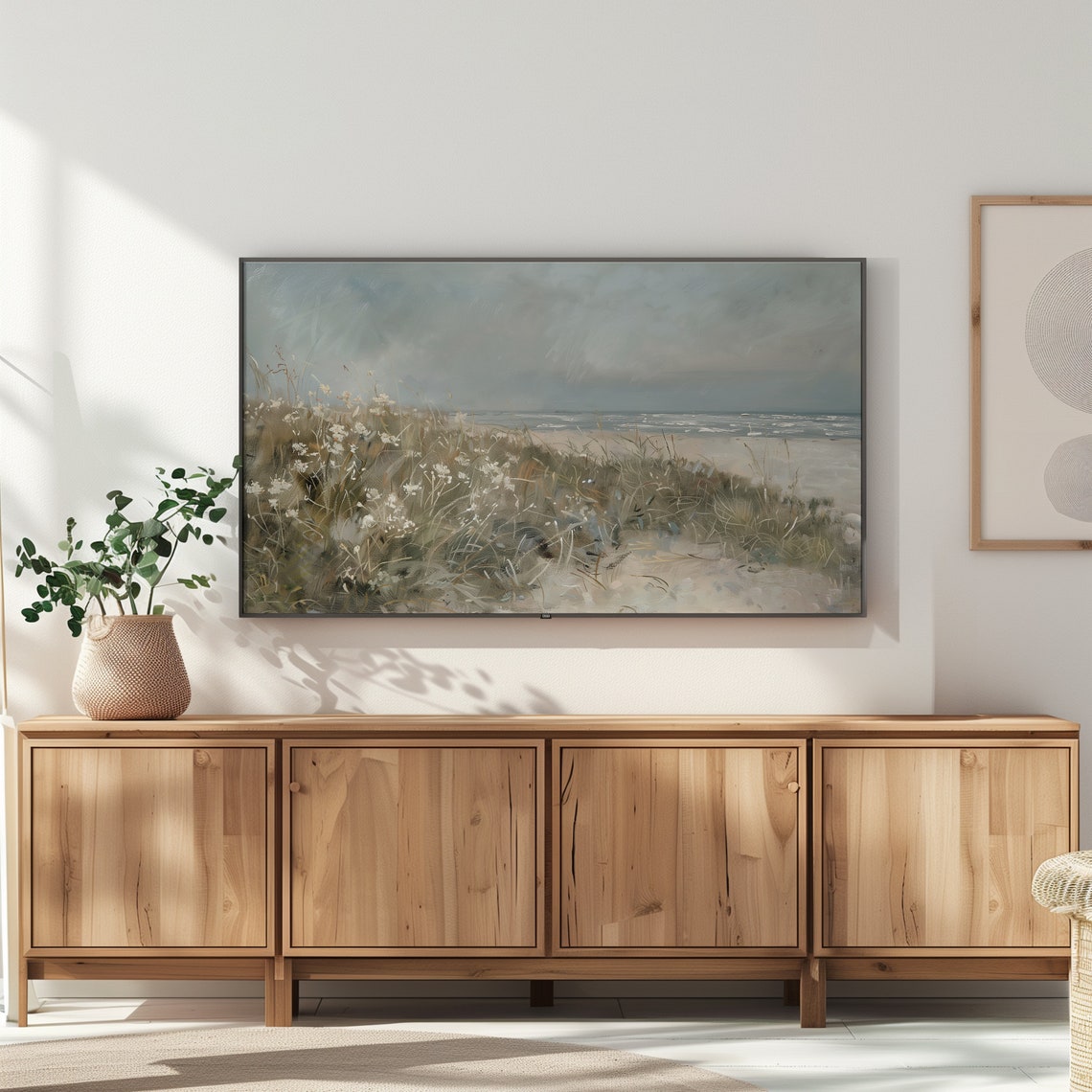 Muted Coastal Dunes Seagrass Beach Vintage Seascape Frame TV Poster - Image 3