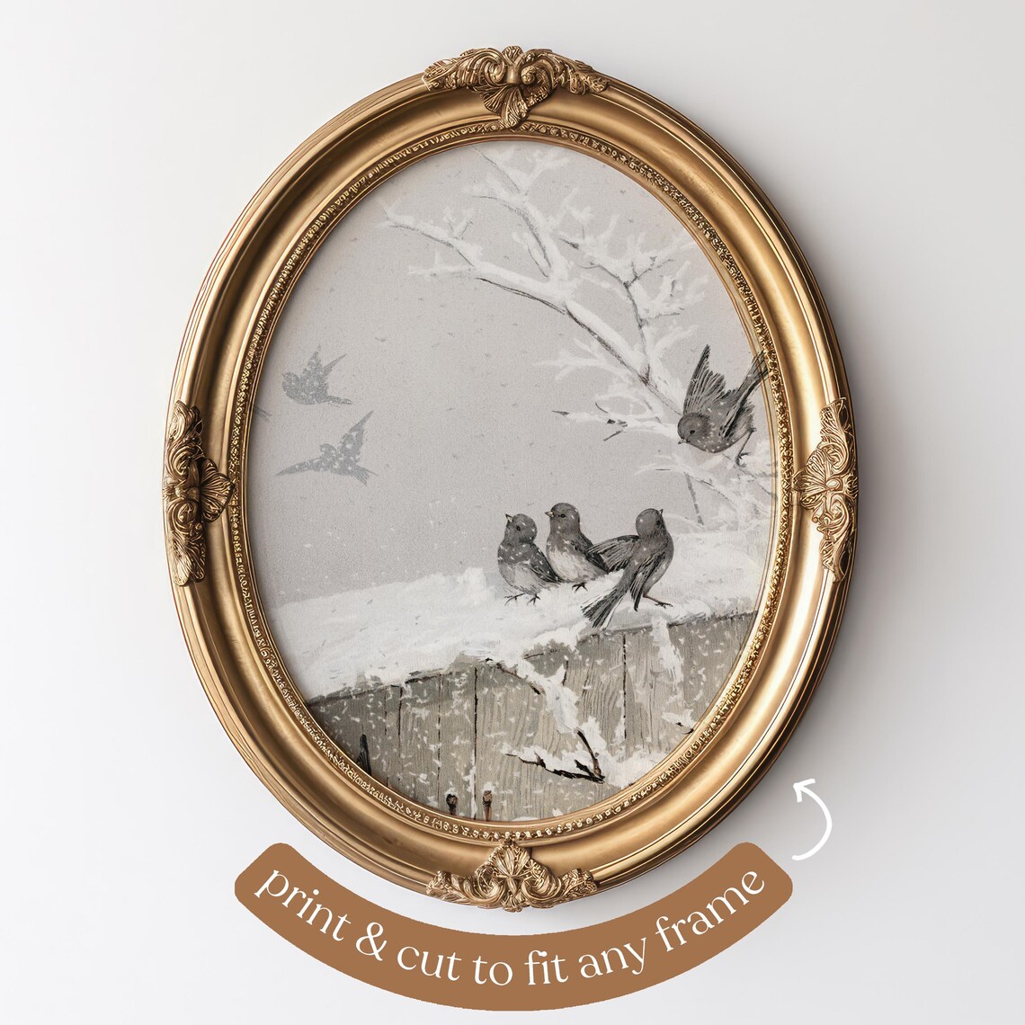 Winter Birds Farmhouse Art Print, Snowy Seasonal Decor - Image 4