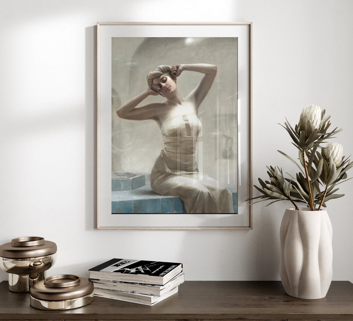 Elegant Woman at Her Bath Classical Academic Oil Painting Poster - Image 4