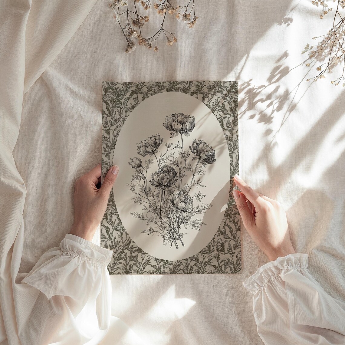 Floral Art Print, Vintage Neutral Nursery Decor