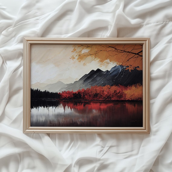 Autumn Landscape Art Print, Fall Lake Scene