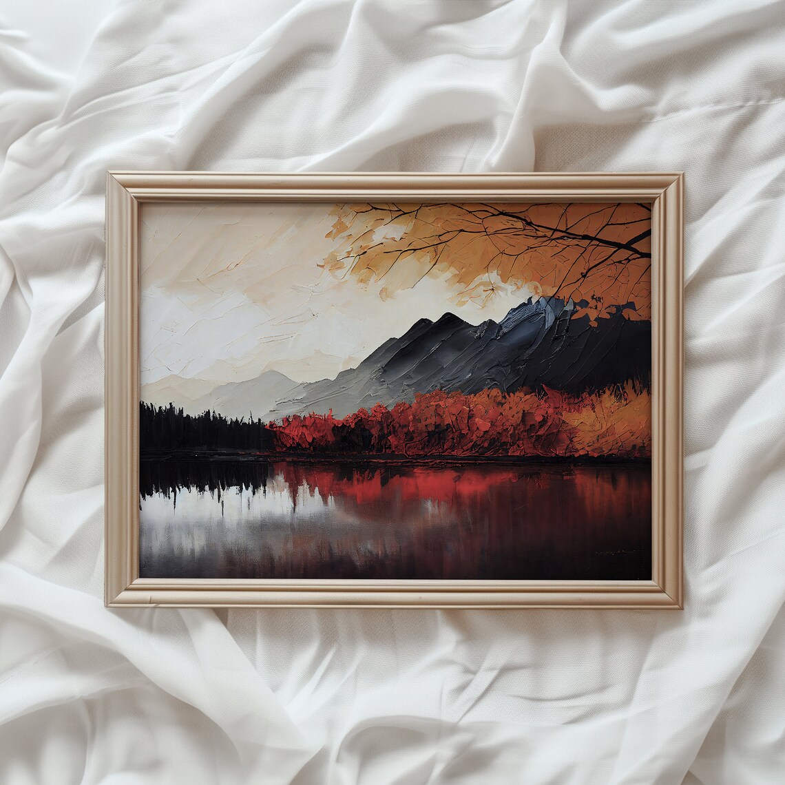 Autumn Landscape Art Print, Fall Lake Scene