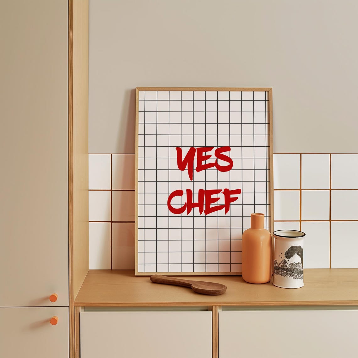 Yes Chef Bold Red Brush Lettering Kitchen Restaurant Wall Art - Image 4