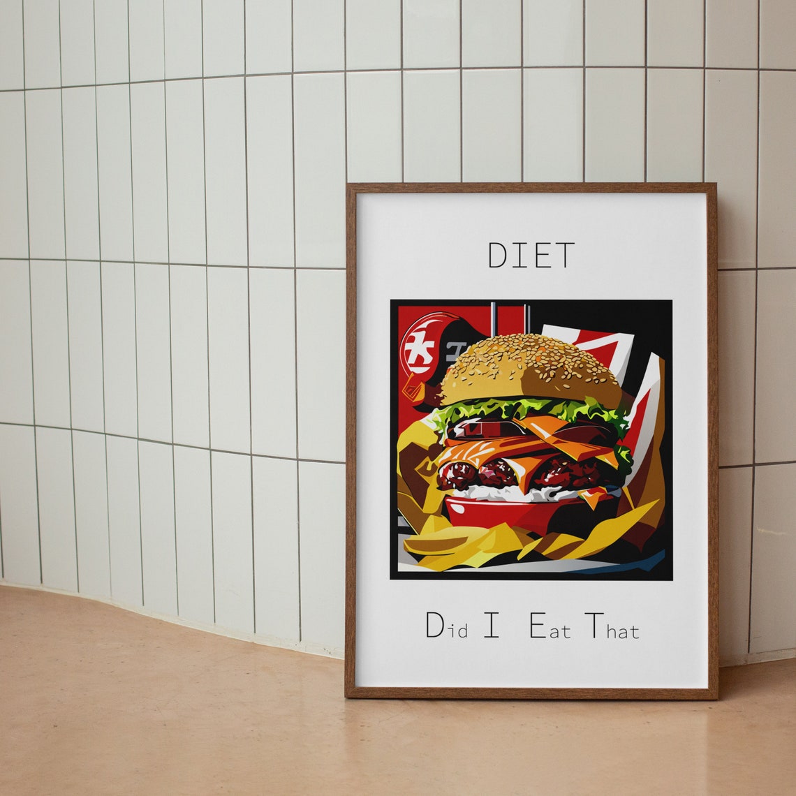 Diet Did I Eat That Funny Burger Illustration Kitchen Poster - Image 2