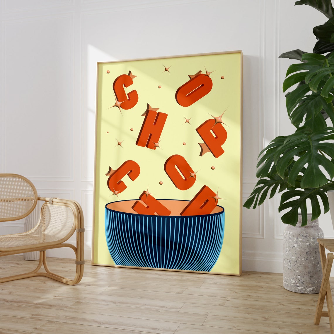 Chop Chop Playful Kitchen Orange Letters Falling Into Bowl Poster - Image 4