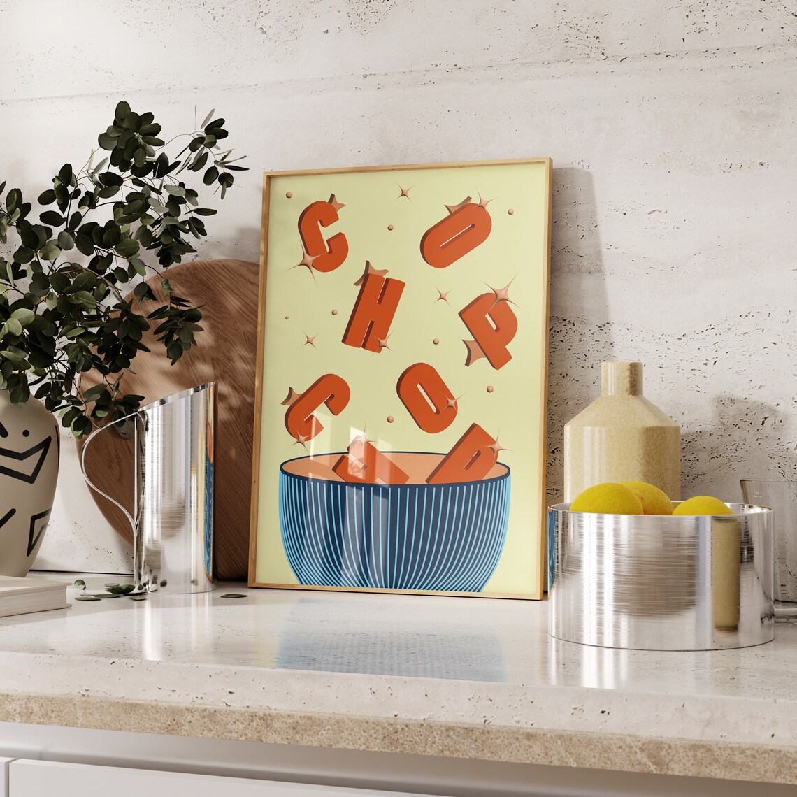 Chop Chop Poster Funny Chef Print Maximalist Home Decor Funny Quotes Poster Quirky Kitchen Decor Retro Poster Cute Kitchen