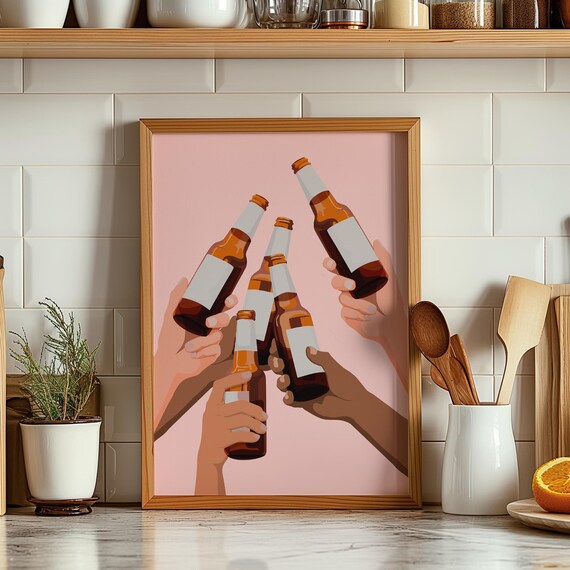 Cheers Beer Bottles Poster Bar Cart Art