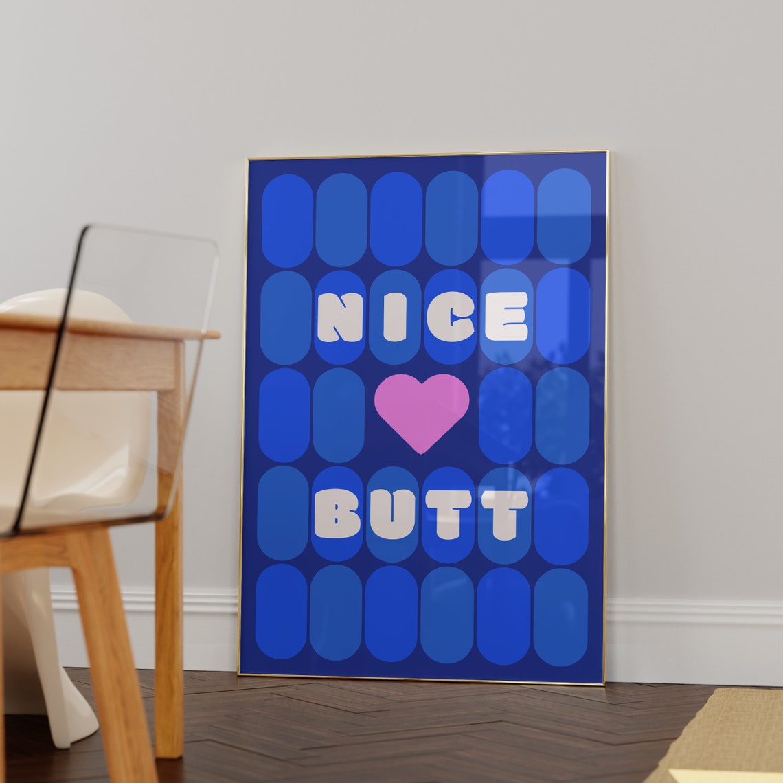 Nice Butt Blue Funny Bathroom White Letters Pink Heart Poster - Image 2