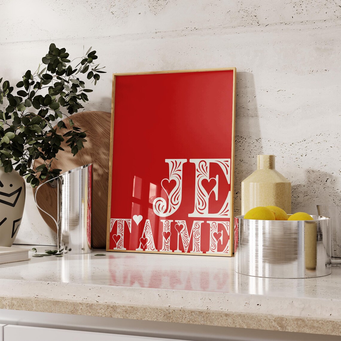 Je Taime Red French Love Quote Ornamental Typography Wall Art - Image 9