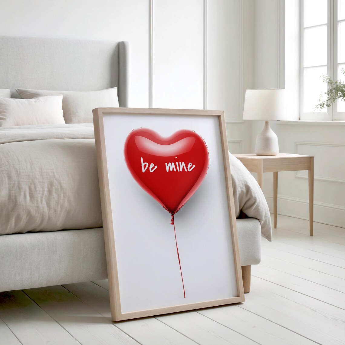 Be Mine Red Heart Balloon Valentine Minimalist Romantic Love Poster