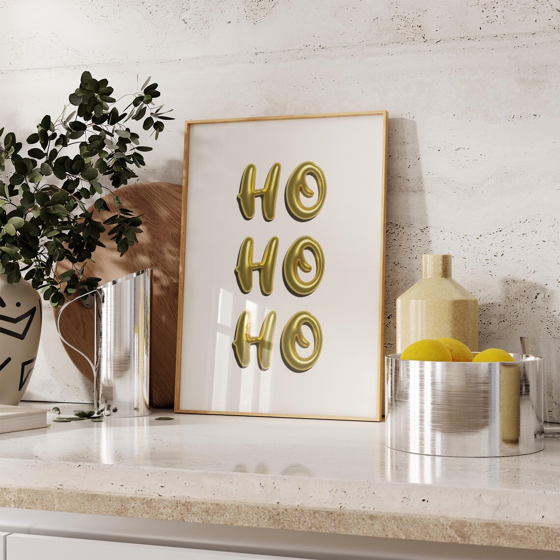 Ho Ho Ho Gold Balloon Letters Minimalist White Christmas Fun Poster - Image 4
