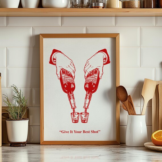 Funny Tequila Shot Bar Cart Print Modern Alcohol Poster