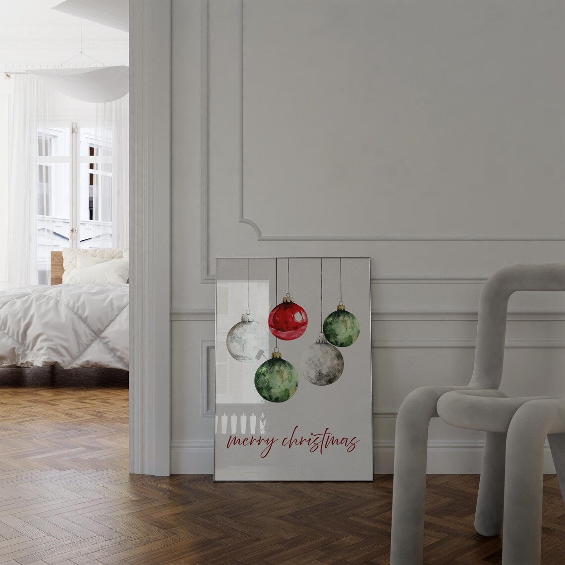 Watercolor Christmas Ornaments Merry Christmas Holiday Wall Art - Image 5