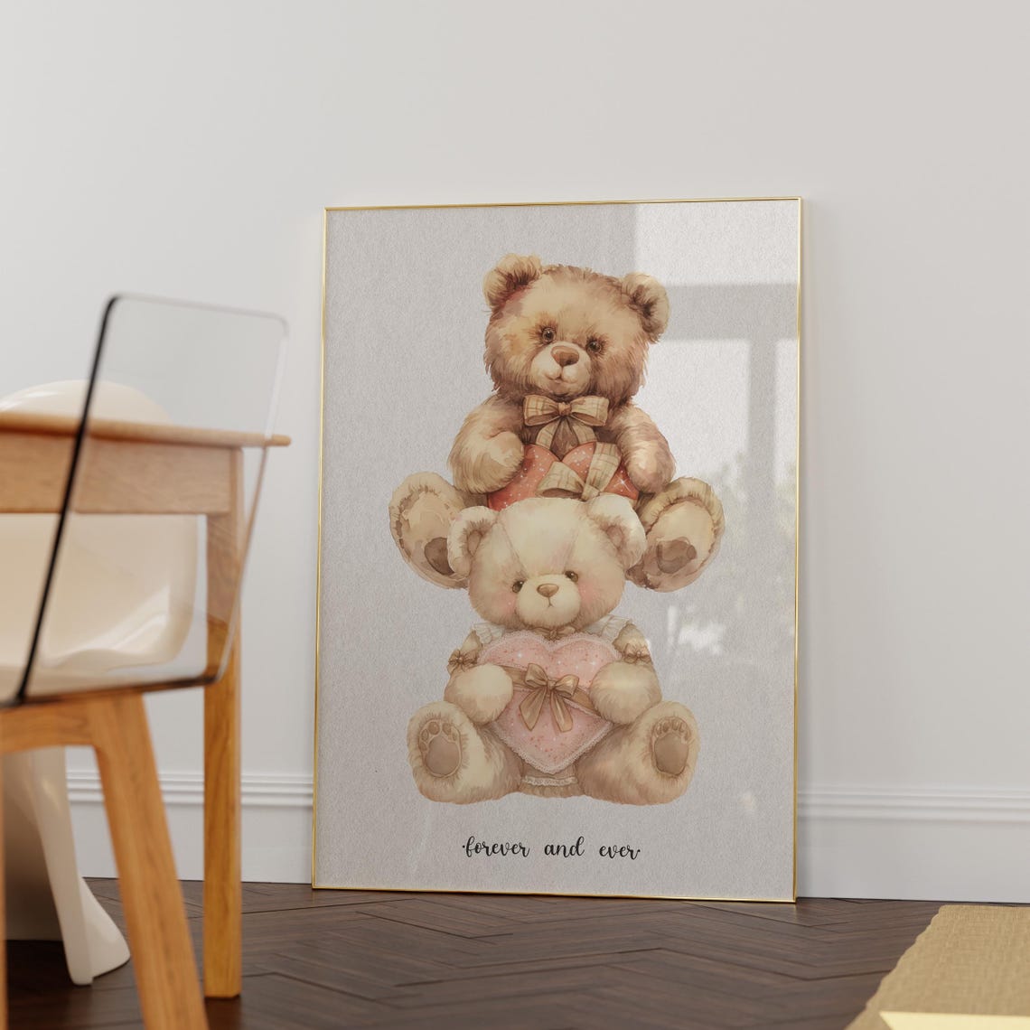 Forever And Ever Wall Art Teddy Bears Print Cute Valentines Day Decor Minimalist Home Decor Love Wall Art Valentines Print - Image 6