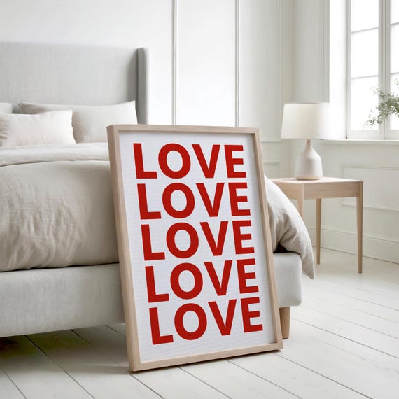 Love Typography Poster Red Text Print Valentines Decor