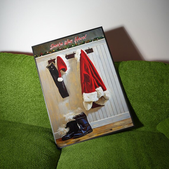Santa Was Here Christmas Eve Coat Hat Boots Vintage Style Holiday Poster
