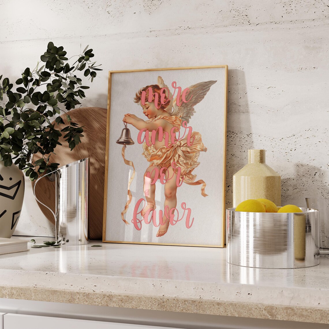 More Amor Por Favor Cupid Cherub Romantic Pink Script Wall Art - Image 7