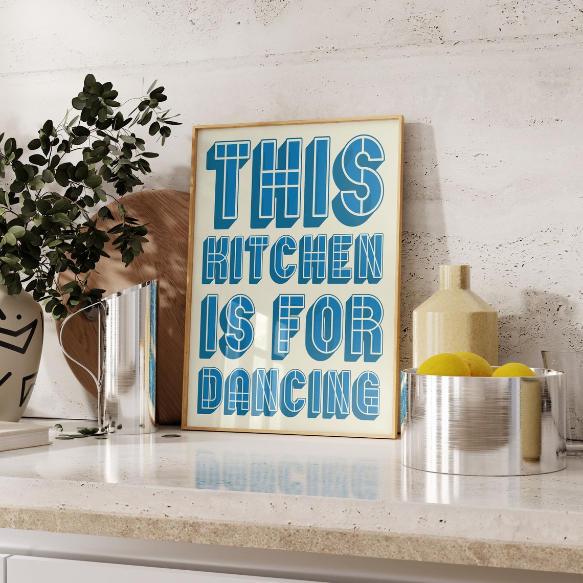 This Kitchen Is For Dancing Retro Blue Block Letters Kitchen Poster - Image 4