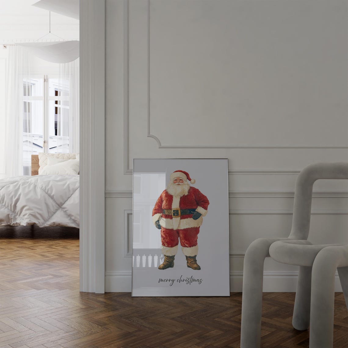Classic Watercolor Santa Claus Portrait Merry Christmas Wall Art - Image 5