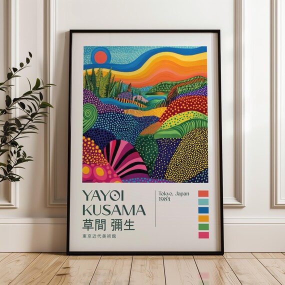 Yayoi Kusama 1984 Sunset Hills Dotted Landscape Exhibition Poster